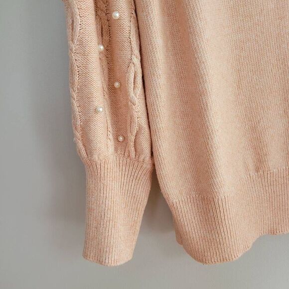 peach pink‎ 2X crew neck sweater balloon sleeve pearl embellishments glam - Picture 4 of 10